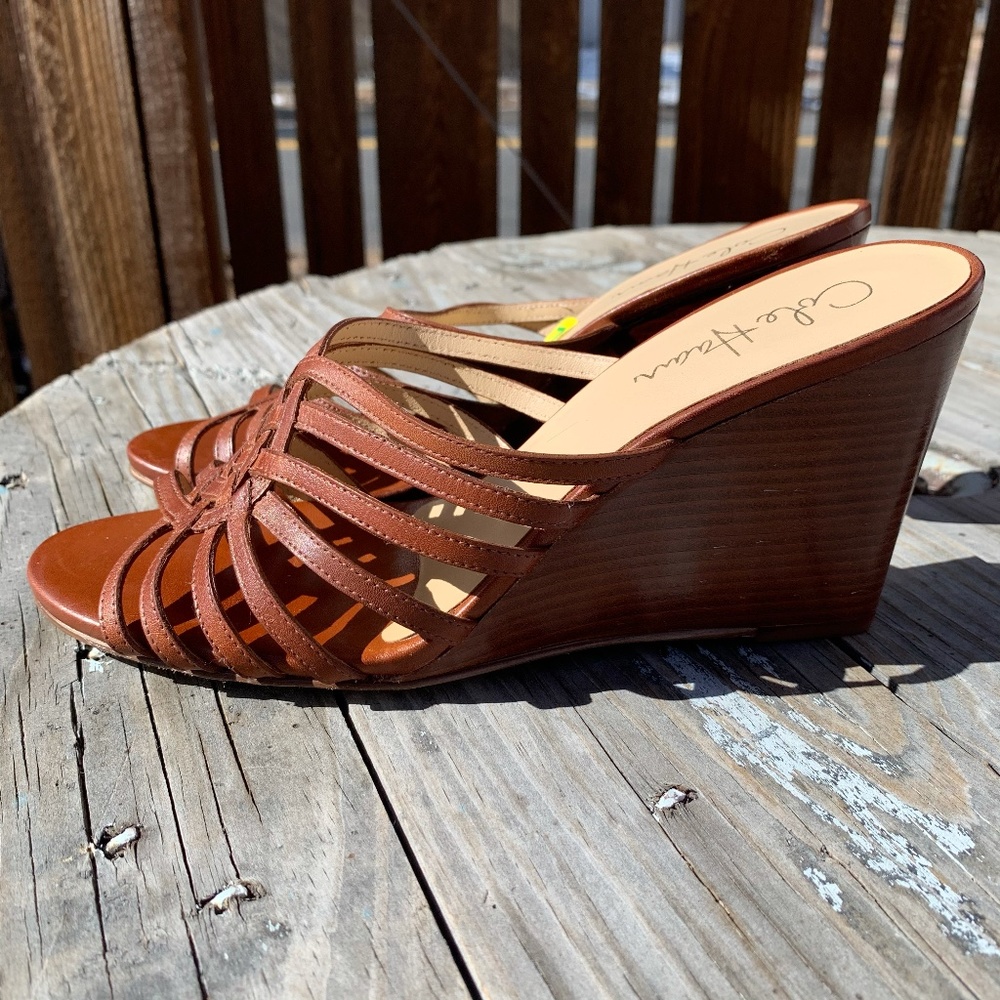 LIQUIDATION SALE! Cole Haan Brown Leather Wedge Sandals 7.5B